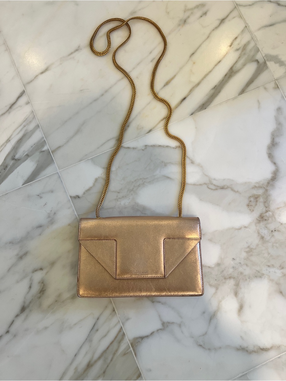 Saint Laurent Metallic Rose Gold Chain Crossbody Bag